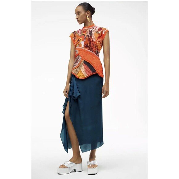 ZARA SILVER CHUNKY TOE POST LEATHER PLATFORM HEELED SANDALS Size 7.5 New - Picture 3 of 10